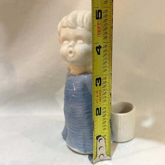 VTG Japan Sanmyro Blue and White Ceramic Angel Figurine 5" Planter Candle Holder - Picture 2 of 7